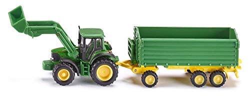 siku 1843, John Deere Traktor mit Frontlader und Anhänger, 1:87, Metall/Kunststoff, Grün, Kippbarer Anhänger siku 1843, John Deere Traktor mit Frontlader und Anhänger, 1:87, Metall/Kunststoff, Grün, Kippbarer Anhänger von Siku