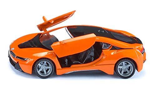 siku 2348, BMW i8 LCI, Orange/Schwarz, Metall/Kunststoff, 1:50, Öffenbare Türen, Abnehmbare Reifen von Siku