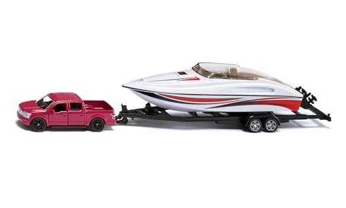 siku 2568, Ford F150 US-Police mit Motorboot, 1:55, Metall/Kunststoff, Rot/Weiß, Bereifung aus Gummi, Schwimmfähiges Spielzeugboot von Siku