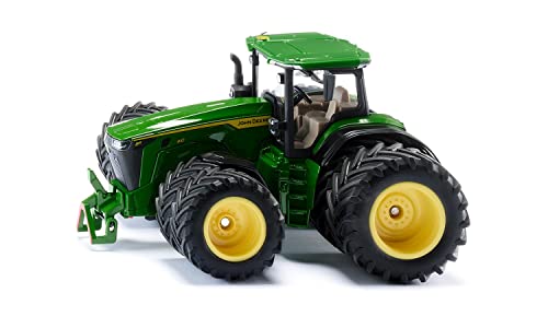 siku 3292, John Deere 8R 410 mit Doppelbereifung, Spielzeug-Traktor, 1:32, Metall/Kunststoff, Grün, Abnehmbares Frontgewicht, Achsschenkellenkung, Abnehmbare Kabine, Front- und Heckkupplung von Siku