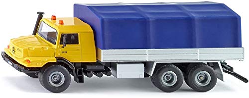 siku 3547, Mercedes-Benz LKW mit Pritsche und Plane, 1:50, Metall/Kunststoff, Gelb/Blau, Kippbare Pritsche von Siku