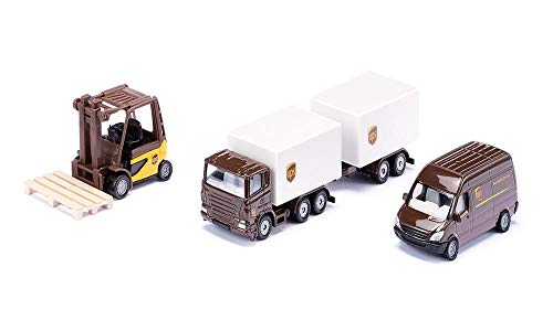siku 6324, UPS Logistik Set, Metall/Kunststoff, Braun/Weiß, Viele Funktionen, Kombinierbar mit siku Modellen im gleichen Maßstab von Siku