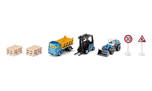 siku 6336, Geschenkset Baustelle, inkl. LKW, Gabelstapler, Radlader, 6 Paletten, 2 Verkehrsschilder, Metall/Kunststoff, Gelb/Blau, Bewegliche Teile siku 6336, Geschenkset Baustelle, inkl. LKW, Gabelstapler, Radlader, 6 Paletten, 2 Verkehrsschilder, Metall/Kunststoff, Gelb/Blau, Bewegliche Teile von Siku