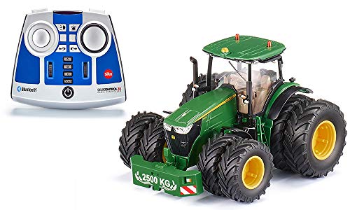 siku 6736, John Deere 7290R Traktor, Inkl. Fernsteuermodul, Grün, Metall/Kunststoff, 1:32, Ferngesteuert, Steuerung mit App via Bluetooth, Abnehmbare Doppelreifen von Siku