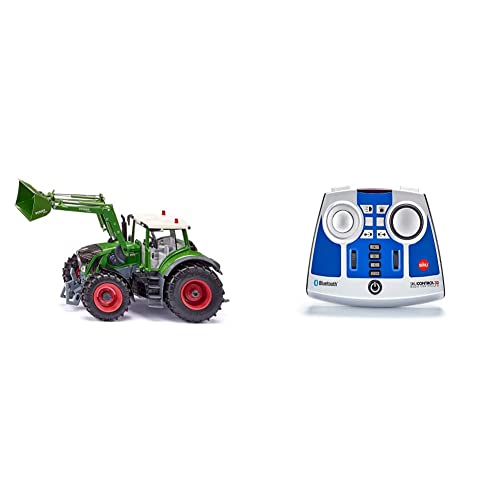 Siku 6793, Fendt 933 Vario Traktor mit Frontlader, Grün, Metall/Kunststoff, 1:32 & 6730, Bluetooth Fernsteuermodul, Control Fahrzeuge mit Bluetooth-Steuerung, Blau/Silber von Siku