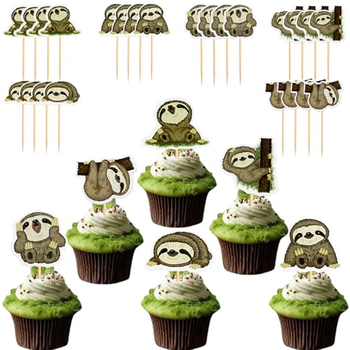 Silars Faultier Cupcake Topper, 24 Stücke Tortendeko Faultier Deko Geburtstag, Tier Tortenaufleger für Cupcake DIY Deko für Tiermotiv, Babyparty, Geburtstag, Party von Silars