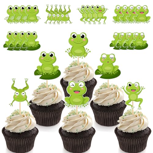 Silars Frosch Cupcake Topper, 24 Stücke Tortendeko Frosch Deko Geburtstag, Frosch Tortenaufleger für Cupcake DIY Deko für Wald, Tiermotiv, Babyparty, Geburtstag, Party (Frosch) von Silars