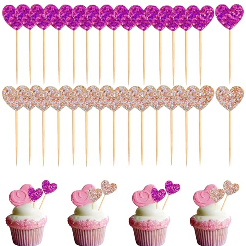 Silars Kuchen Deko Herzen, 30 Stücke Glitzer Tortendeko Hochzeit Cupcake Topper Herz, Tortenstecker Herz für Hochzeit, Verlobung, Brautdusche, Geburtstag, Jubiläum, Baby Dusche, Cocktail Dekor (B) von Silars
