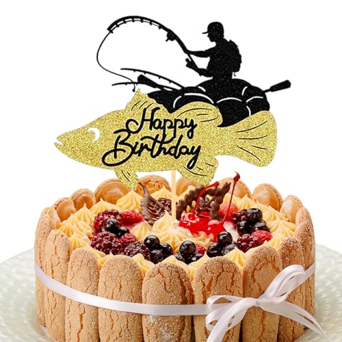 Silars Tortenaufleger Angler Cake Topper Fischer, 1 Stück Glitzer Kuchendeko Geburtstag Fische, Angeln Tortendeko für Tischdekoration für Angeln Thema Geburtstagsparty (Angler 2) von Silars