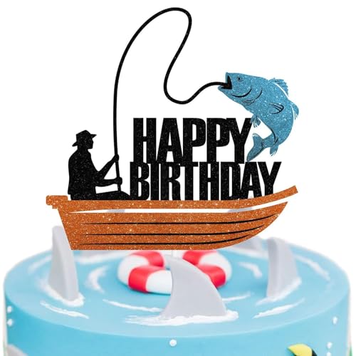 Silars Tortenaufleger Angler Cake Topper Fischer, 1 Stück Glitzer Kuchendeko Geburtstag Fische, Angeln Tortendeko für Tischdekoration für Angeln Thema Geburtstagsparty (Angler 3) von Silars