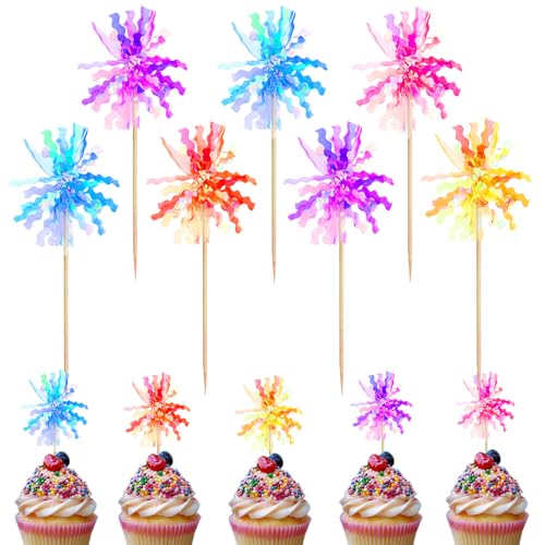 Silars Tortenaufleger Feuerwerk, 24pcs Cocktailspieße Feuerwerk Kuchen Deko Geburtstag Feuerwerk Muffin Deko, Tortendeko Feuerwerk für Geburtstag, Valentinstag, Hochzeitstag von Silars