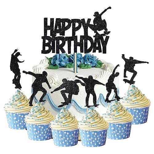 Silars Tortendeko Skateboard, 7stk Tortenaufleger Skateboarding Happy Birthday Tortendeko Cake Topper Geburtstag, Skateboard Kuchen Topper für Geburtstagskuchen Dekorationen (Skateboard) von Silars