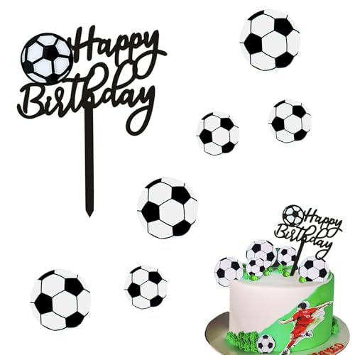 Silars Tortendeko Fussball, 1+6stk Acryl Tortenaufleger Fussball Happy Birthday Tortendeko Cake Topper Geburtstag, Fußball Kuchen Topper für Geburtstagskuchen Dekorationen in Geburtstag Party von Silars
