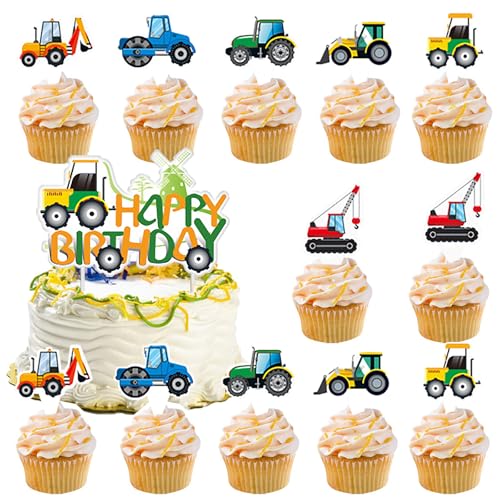 Silars Tortendeko Geburtstag Bagger Tortenaufleger Baustelle, 1+12 Thema Kuchendeko Baufahrzeug Happy Birthday Cake Topper, Bau Kuchen Topper für Tischdekoration für Bagger Thema Geburtstagsparty von Silars