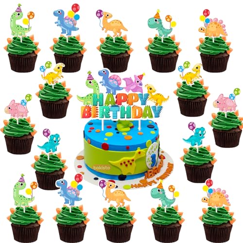 Silars Tortendeko Geburtstag Dinosaurier Tortenaufleger Dinosaurier, 1+16 Thema Kuchendeko Dinosaurier Happy Birthday Cake Topper, Dinosaurier Kuchen Topper für Dinosaurier Thema Geburtstagsparty von Silars