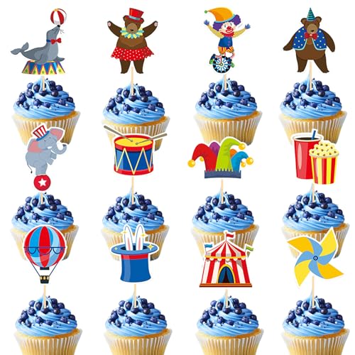 Silars Zirkus Kuchen Deko, 24 Stücke Zirkus Geburtstag Deko Tortendeko Zirkus für Mädchen Jungen, Cake Topper Zirkus für Kindergeburtstag, Babyparty, Geburtstag, Karneval von Silars
