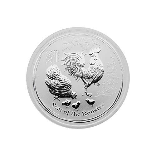 Silbermünze Lunar Serie II der Perth Mint Australien Hahn 2017 in Münzhüllen, 1/2 Unze, Differenzbesteuert nach § 25a UstG von Silbermünze