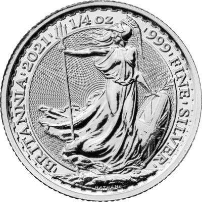 Silbermünze Britannia 2021 in Münzhüllen, 1/4 Unze, 10er Pack, Differenzbesteuert nach § 25a UstG von Silbermünze