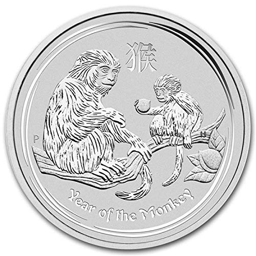 Silbermünze Lunar Serie II der Perth Mint Australien Lunar AFFE 2016 in Münzhüllen, 1/2 Unze, Differenzbesteuert nach § 25a UstG von Silbermünze