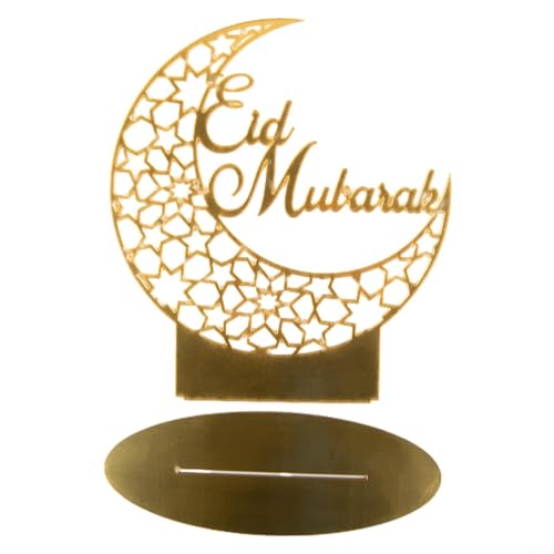 Sileduove Ramadan-Dekoration, Acryl, Ornament, Eid Mubarak, Dekoration, muslimisches Partyzubehör, goldfarben, spiegelnde Oberfläche, Montage, 20 x 26 cm, Heimdekoration, Festival (002) von Sileduove