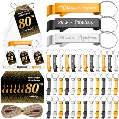 SiliFine 50 Sets Gastgeschenke zum 80. Geburtstag: 50 Flaschenöffner, Dankeskarten, Seil und Organza-Beutel - Party Favor für Gäste SiliFine 50 Sets Gastgeschenke zum 80. Geburtstag: 50 Flaschenöffner, Dankeskarten, Seil und Organza-Beutel - Party Favor für Gäste von SiliFine