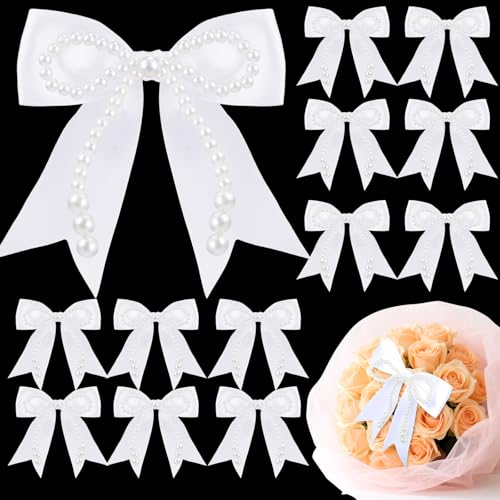 16 Stück Perlenschleifen für Blumensträuße, weiße Perlenschleife, Kuchendekoration, Satinband, Schleife für Blumenaufsätze, DIY, Handwerk, Geburtstag, Brautparty, Hochzeit, Muttertag, Blumensträuße 16 Stück Perlenschleifen für Blumensträuße, weiße Perlenschleife, Kuchendekoration, Satinband, Schleife für Blumenaufsätze, DIY, Handwerk, Geburtstag, Brautparty, Hochzeit, Muttertag, Blumensträuße von Silipull
