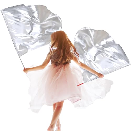 Silipull Anbetungsflaggen mit skalierbaren Stäben für Kinder und Kinder, 81,3 cm, weiche, halbrunde Flaggen aus massivem Polyester, für Tanz, Outdoor-Übungen, Lob Tanz-Flaggen, Kirchenflagge, 2 Stück von Silipull