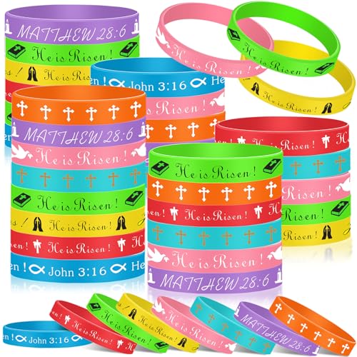 Silipull He Is Risen Armbänder Bulk Ostern Silikon Religiöses Armband He Is Risen Gummi Armband Kreuz katholisches Geschenk für Ostern Party Favor Dekoration, approx. 7.95 x 0.47 inches, Silikon, Ohne von Silipull