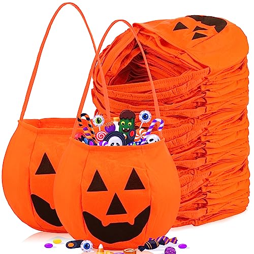 Silkfly 72 Stück große Halloween-Kürbis-Süßigkeitentüten, Vliesbeutel, Halloween-Leckereibeutel, Süßigkeitenbeutel für Kostüme, Gastgeschenke, Partyzubehör, Leckerli-Geschenke (Orange) von Silkfly