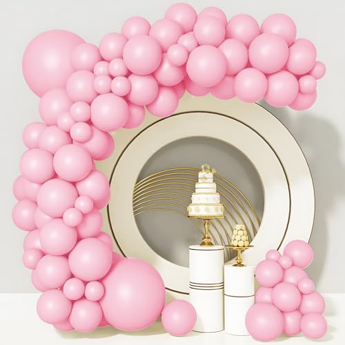 121 Stück Luftballon Set, Matt Balloon Garland, for Party Decoration, Birthday Decoration, Wedding Decoration, mit 1PCS Stück Ballon Band (10m), 1PCS balloon garland accessory (5m) (Rosa) von Silkwish