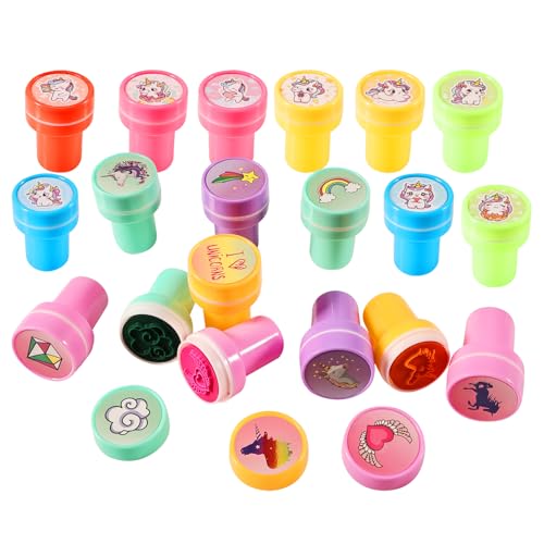20 Stück Einhorn Stempel Kinder, Selbstfärbende Einhorn Stempel, Kinder Briefmarken, Niedliche Spielzeugstempel aus Plastik, Stempelset Tiere Geschenk für Klassenzimmer Belohnungen, Kindergeburtstag von Silkwish
