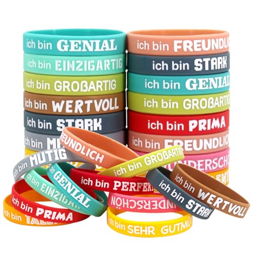 24 Stück Motivationsarmbänder Kinder auf Deutsch - Silikon Armbänder mit Inspirierenden Sprüchen - Motivierendes Silikonarmband - Mutmacher Geschenk - Armband Kinder für abschiedsgeschenk schüler 24 Stück Motivationsarmbänder Kinder auf Deutsch - Silikon Armbänder mit Inspirierenden Sprüchen - Motivierendes Silikonarmband - Mutmacher Geschenk - Armband Kinder für abschiedsgeschenk schüler von Silkwish