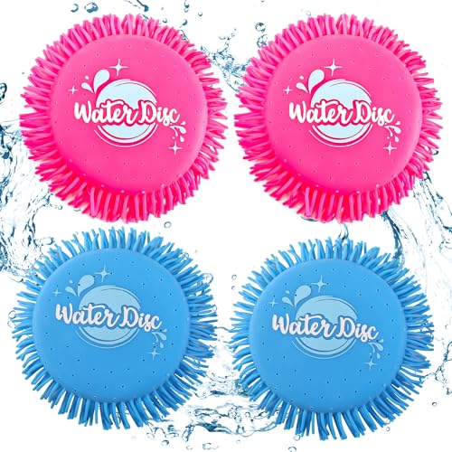 4X Wasser Frisbee - Wasser-Wurfscheibe Ø 17 cm, Absorbiert und verspritzt Wasser - Wasserspielzeug Splash Disc aus TPR für Pool, Schwimmbad & Garten - Perfekt für Kinder und Erwachsene (Pink & Blau) von Silkwish