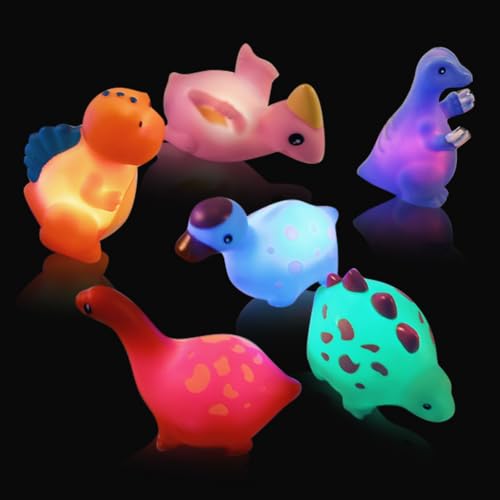 6 Stück Dinosaurier Badespielzeug mit Licht, Badewannenspielzeug, Badespielzeug Baby, Wasserspielzeug Badewanne Spielzeug Kinder, Leuchtet Wasserspielzeug Sensorik Bath Toys für Jungen und Mädchen von Silkwish