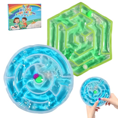 Silkwish 2 Stück Sensorik Labyrinth Spielzeug - Gelgefüllte sensorische Squeeze Spielzeuge für Taktile Stimulation - Anti Stress Fidget Toy, Beruhigend Bei Stress Angst (Grün & Blau) von Silkwish