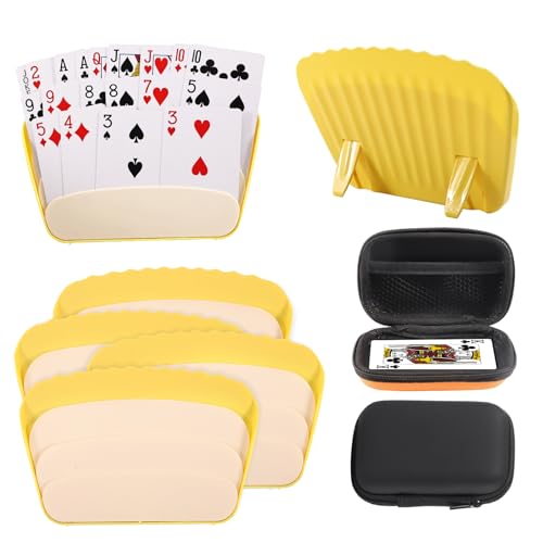 Silkwish 4X Spielkartenhalter mit 2 Box (Ohne Spielkarten) - 3-Etagen Kartenhalter für Spielkarten, UNO - Spielkartenständer zum Hinstellen aus Plastik Card Holder für Senioren, Kinder, Erwachsene von Silkwish