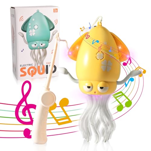 Silkwish Interaktive Tanzender Oktopus - Interaktives Krabbelspielzeug Baby, Electric Dancing Octopus - Automatisch Hindernissen Ausweicht, Elektronische Musikalische Oktopus für Kinder (Gelb) von Silkwish