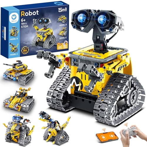 Sillbird Roboter Kinder für Jungen, 5-in-1-Roboticset mit App-Fernsteuerung, Wall/Technik-Roboter/Mech Dinosaurier Programmierbares Bauspielzeug, Kreatives Geburtstagsgeschenk von Sillbird