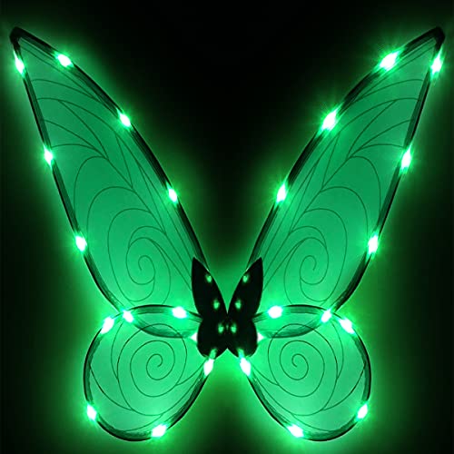Feenflügel Leuchtende Erwachsene Kinder Schmetterlingsflügel, LED Feenflügel, Funkelnde Engelsflügel für Mädchen, Kinder, Halloween, Cosplay-Kostüm, Engelsflügel (Grün) von Silom