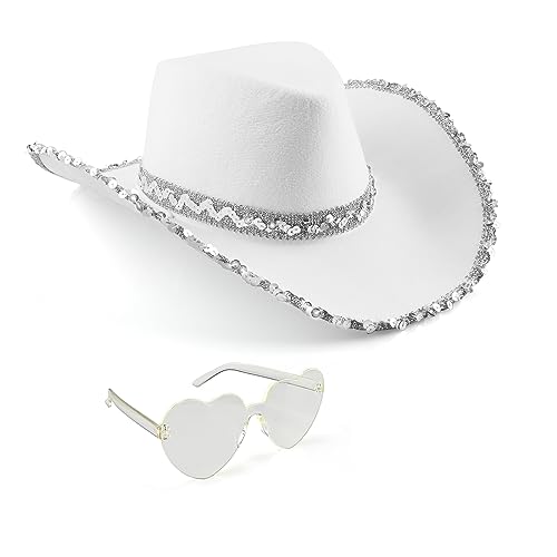Silom Cowboyhut, Halloween-Kostüm, Cowgirl-Hut für Damen und Herren, Erwachsene, Westernkuh, Mädchen, Hut mit Herz, Brille, Verkleidung, Halloween, Kuhmädchen-Kostüm für Junggesellinnenabschied Silom Cowboyhut, Halloween-Kostüm, Cowgirl-Hut für Damen und Herren, Erwachsene, Westernkuh, Mädchen, Hut mit Herz, Brille, Verkleidung, Halloween, Kuhmädchen-Kostüm für Junggesellinnenabschied von Silom