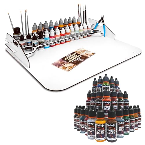 Silu- Vallejo Farben Neue Produktreihe Xpress Color, Set mit 24 Farben plus Paint Station Vallejo mit Erweiterung für Citadel-Farben, Organizer für Acrylfarben (XpressColor + großer Tisch) von Silu