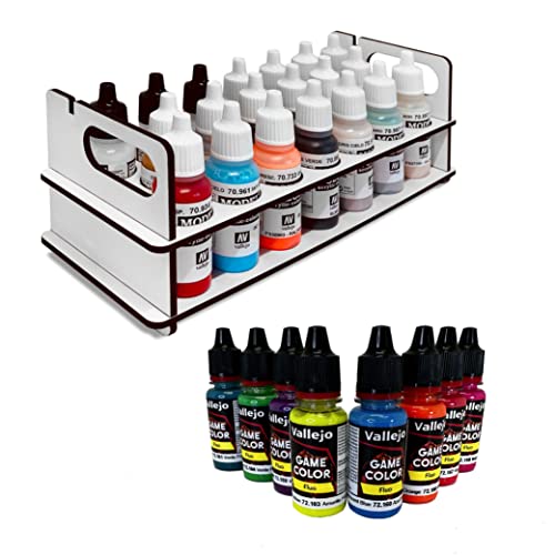 Silu- Vallejo Farben Neue Produktreihe Xpress Color, Set mit 24 Farben plus Paint Station Vallejo mit Erweiterung für Citadel-Farben, Organizer für Acrylfarben (Fluor + B17) von Silu