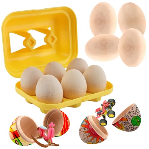 SilverChry Holzeier Musikinstrumente*6pcs, Ostereier aus Holz, Holzeier zum Handbemalen, Hölzerne Eierschüttler, Holzeier Ostern, Rasseleier Set, Holzeier Spielzeug Kinder (Holzfarbe) von SilverChry