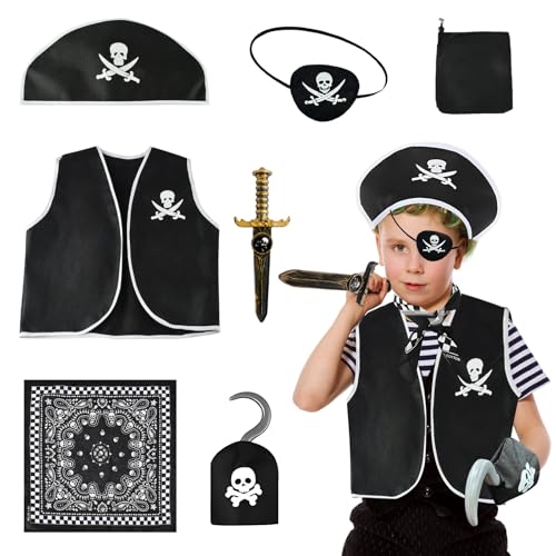 SilverChry Piratenkostüm Kinder 7pcs, Piratenkostüm Zubehör Kinder, Piraten Kostüm Zubehör Set, Piratenkostüme Kinder Karneval, Piraten Kostüm für Jungen Mädchen Karneval Piratenparty SilverChry Piratenkostüm Kinder 7pcs, Piratenkostüm Zubehör Kinder, Piraten Kostüm Zubehör Set, Piratenkostüme Kinder Karneval, Piraten Kostüm für Jungen Mädchen Karneval Piratenparty von SilverChry