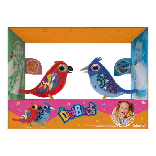 DIGIBIRDS 88616 Digi Birds Set mit 2 interaktiven Vögeln, die pfeifend und singen, reagieren auf Berührung und Stimmen, zufällige Farbe, Spielzeug für Kinder, ab 5 Jahren von Silverlit