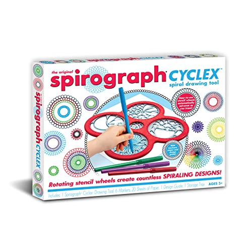 Silverlit SPIROGRAPH Cyclex – Kreativset – Erstellung von unendlichen Spiralen mit den rotierenden Rädern. – 1 Form, 6 farbige Filzstifte, 1 Anleitung zum Erstellen und 20 Zeichenblätter. – ab 5 von Silverlit