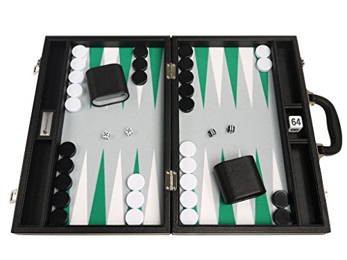 40 x 53 cm Premium-Backgammon-Set – Schwarz mit weißen und grünen Punkten von Silverman & Co.