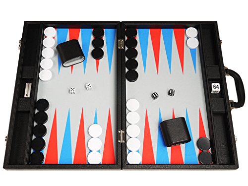 48 x 64 cm Premium-Backgammon-Set - Schwarzes Brett mit Scarlet Red und Patriot Blue Points 48 x 64 cm Premium-Backgammon-Set - Schwarzes Brett mit Scarlet Red und Patriot Blue Points von Silverman & Co.
