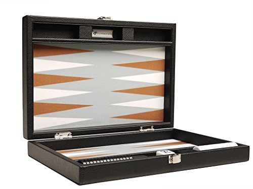 Backgammon-Set, 33 cm, Reisegröße, schwarzes Brett, weiße und Rum-Punkte von Silverman & Co.