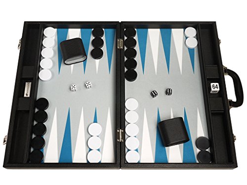 Silverman & Co. 40 cm Backgammon Set – Blaues Kunstleder-Backgammon Koffer, graues Filzfeld, weiße und Blaue Punkte, inkl. Spielsteine, Würfel und Doubling Cube – Tragbar für Zuhause oder Reisen. Silverman & Co. 40 cm Backgammon Set – Blaues Kunstleder-Backgammon Koffer, graues Filzfeld, weiße und Blaue Punkte, inkl. Spielsteine, Würfel und Doubling Cube – Tragbar für Zuhause oder Reisen. von Silverman & Co.